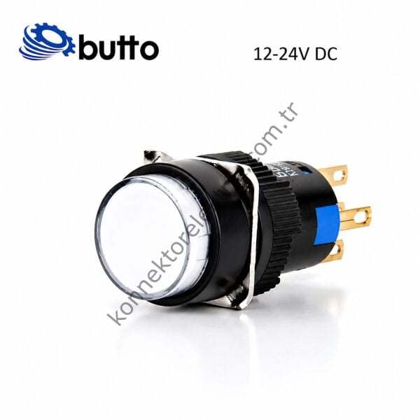 BUTTO K16-170-WD K Serisi 16mm Yuvarlak Plastik Gövde Beyaz Sinyal Lambası 2 Pin