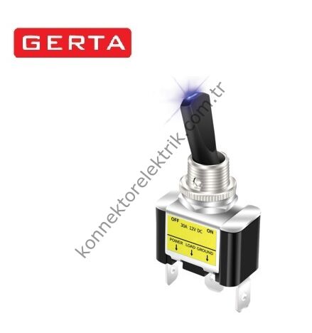 GERTA G5P-513-FR Serisi 30A 12-24V Kırmızı Işıklı Tek Kutuplu Plastik Kafa Toggle Switch