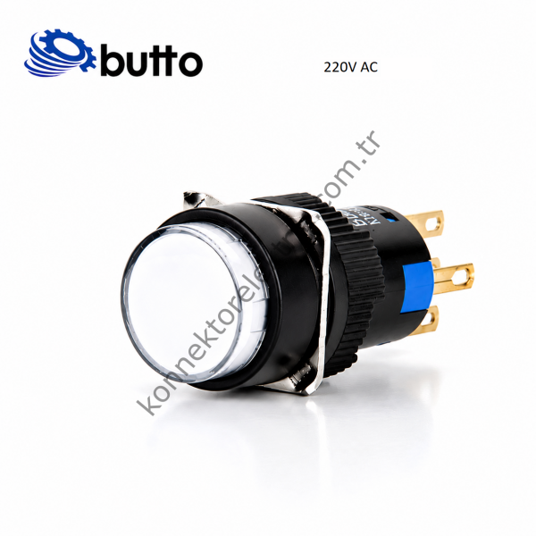 BUTTO K16-170-WA2 K Serisi 16mm Yuvarlak Plastik Gövde Beyaz Sinyal Lambası 2 Pin