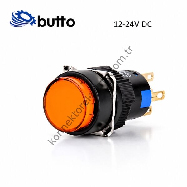 BUTTO K16-170-OD K Serisi 16mm Yuvarlak Plastik Gövde Turuncu Sinyal Lambası 2 Pin