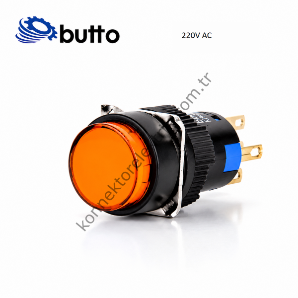 BUTTO K16-170-OA2 K Serisi 16mm Yuvarlak Plastik Gövde Turuncu Sinyal Lambası 2 Pin