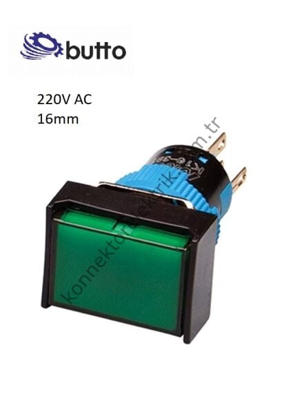 BUTTO K16-190-GA2 Dikdörtgen Plastik Gövde Yeşil Sinyal Lambası 16mm 2pin 220V AC