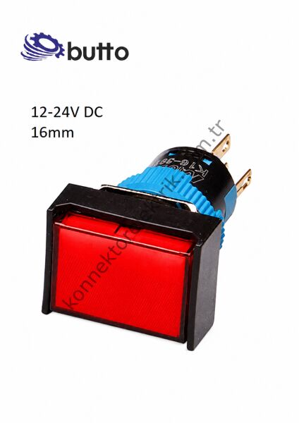 BUTTO K16-190-RD Dikdörtgen Plastik Gövde Kırmızı Sinyal Lambası 16mm 2pin 12-24V DC