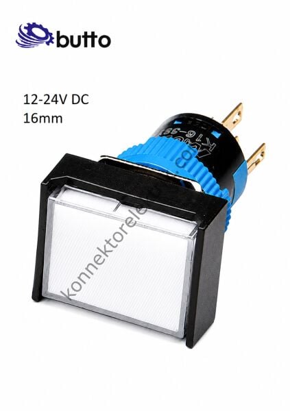 BUTTO K16-190-WD Dikdörtgen Plastik Gövde Beyaz Sinyal Lambası 16mm 2pin 12-24V DC