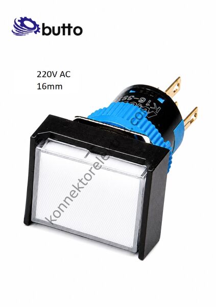 BUTTO K16-190-WA2 Dikdörtgen Plastik Gövde Beyaz Sinyal Lambası 16mm 2pin 220V AC