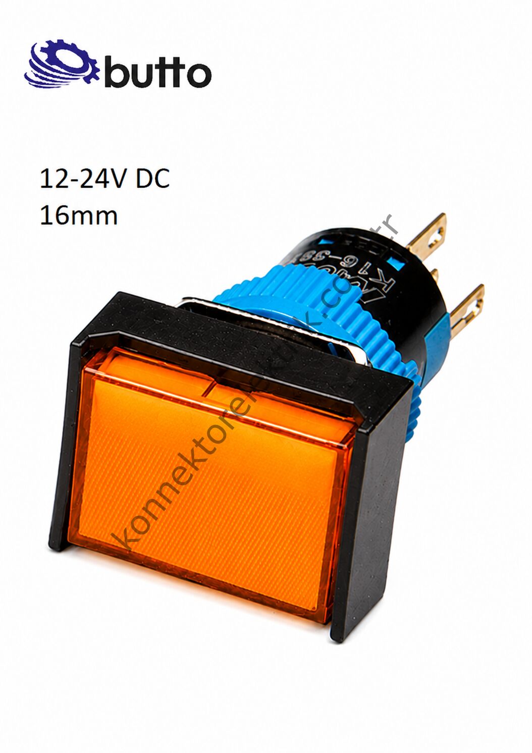 BUTTO K16-190-OD Dikdörtgen Plastik Gövde Turuncu Sinyal Lambası 16mm 2pin 12-24V DC
