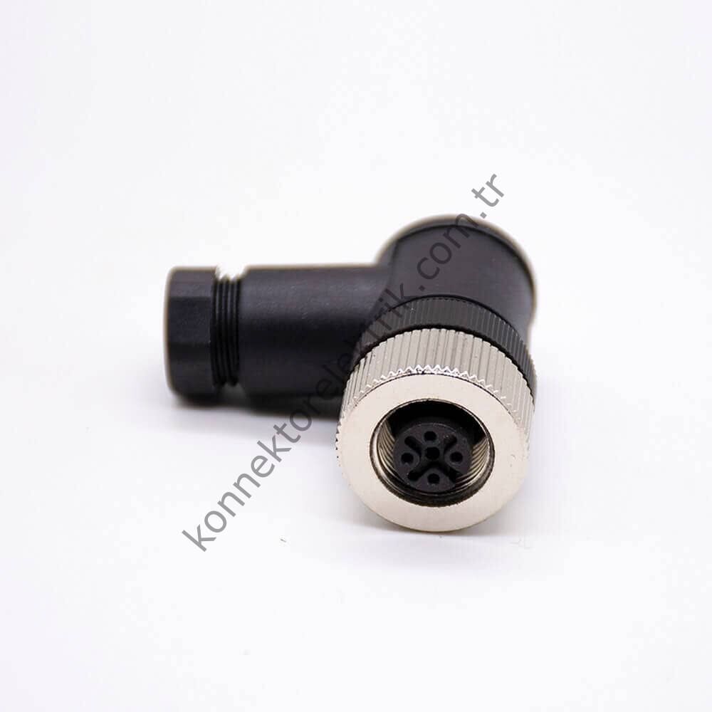 SELİ M12 5 Pin Dişi 90° Açılı Kablo Tipi Seyyar Konnektör