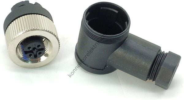 SELİ M12 5 Pin Dişi 90° Açılı Kablo Tipi Seyyar Konnektör