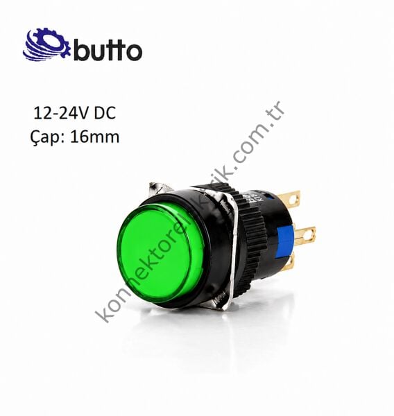 BUTTO K16-271-GD Yuvarlak Plastik Gövde Yaylı Buton Yeşil 16mm 1NO-1NC 5Pin 12-24V DC
