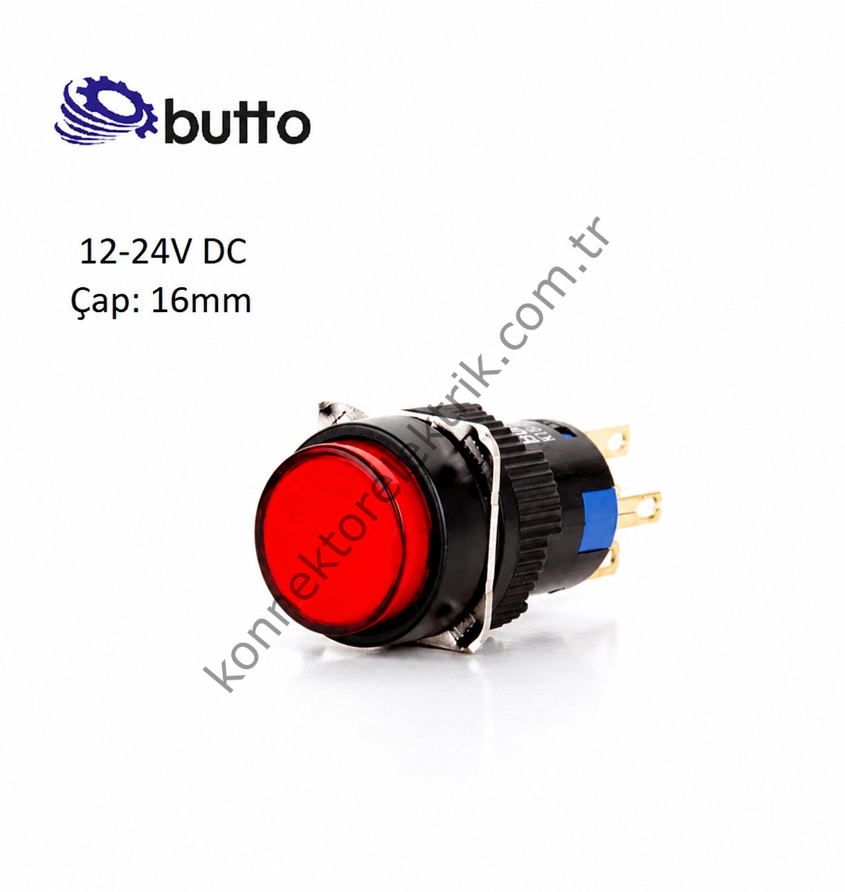 BUTTO K16-271-RD Yuvarlak Plastik Gövde Yaylı Buton Kırmızı 16mm 1NO-1NC 5Pin 12-24V DC
