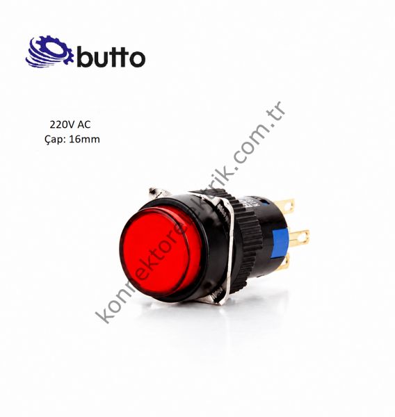 BUTTO K16-271-RA2  Yuvarlak Plastik Gövde Yaylı Buton Kırmızı 16mm 1NO-1NC 5Pin 220V AC