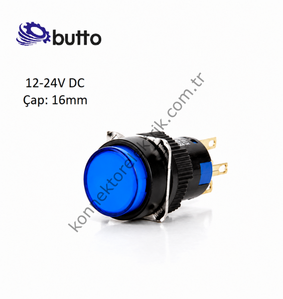 BUTTO K16-271-BD  Yuvarlak Plastik Gövde Yaylı Buton Mavi 16mm 1NO-1NC 5Pin 12-24V DC