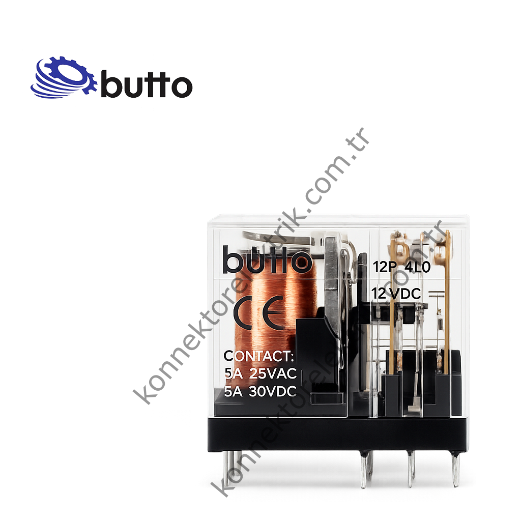 BUTTO 14F-1P/012DC (40.51-012DC)  Tek Kontak 10A 12V DC Röle