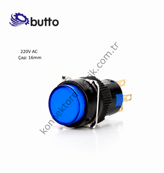 BUTTO K16-271-BA2  Yuvarlak Plastik Gövde Yaylı Buton Mavi 16mm 1NO-1NC 5Pin 220V AC