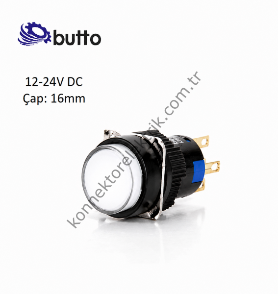 BUTTO K16-271-WD  Yuvarlak Plastik Gövde Yaylı Buton Beyaz 16mm 1NO-1NC 5Pin 12-24V DC