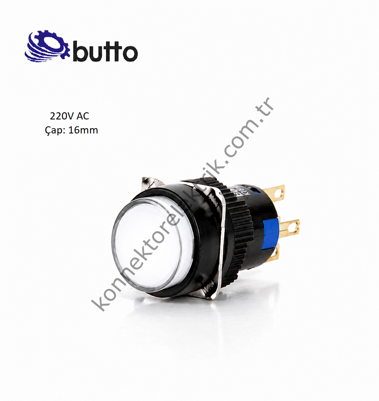 BUTTO K16-271-WA2  Yuvarlak Plastik Gövde Yaylı Buton Beyaz 16mm 1NO-1NC 5Pin 220V AC