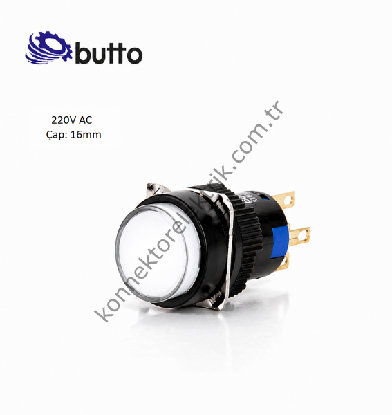 BUTTO K16-271-WA2  Yuvarlak Plastik Gövde Yaylı Buton Beyaz 16mm 1NO-1NC 5Pin 220V AC
