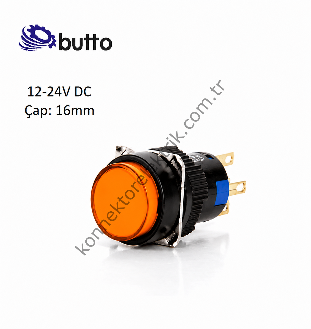 BUTTO K16-271-OD  Yuvarlak Plastik Gövde Yaylı Buton Turuncu 16mm 1NO-1NC 5Pin 12-24V DC