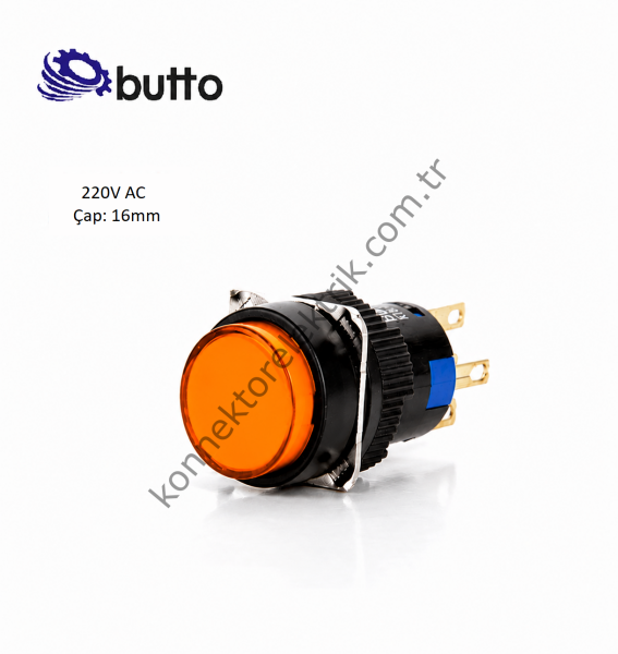 BUTTO K16-271-OA2  Yuvarlak Plastik Gövde Yaylı Buton Turuncu 16mm 1NO-1NC 5Pin 220V AC