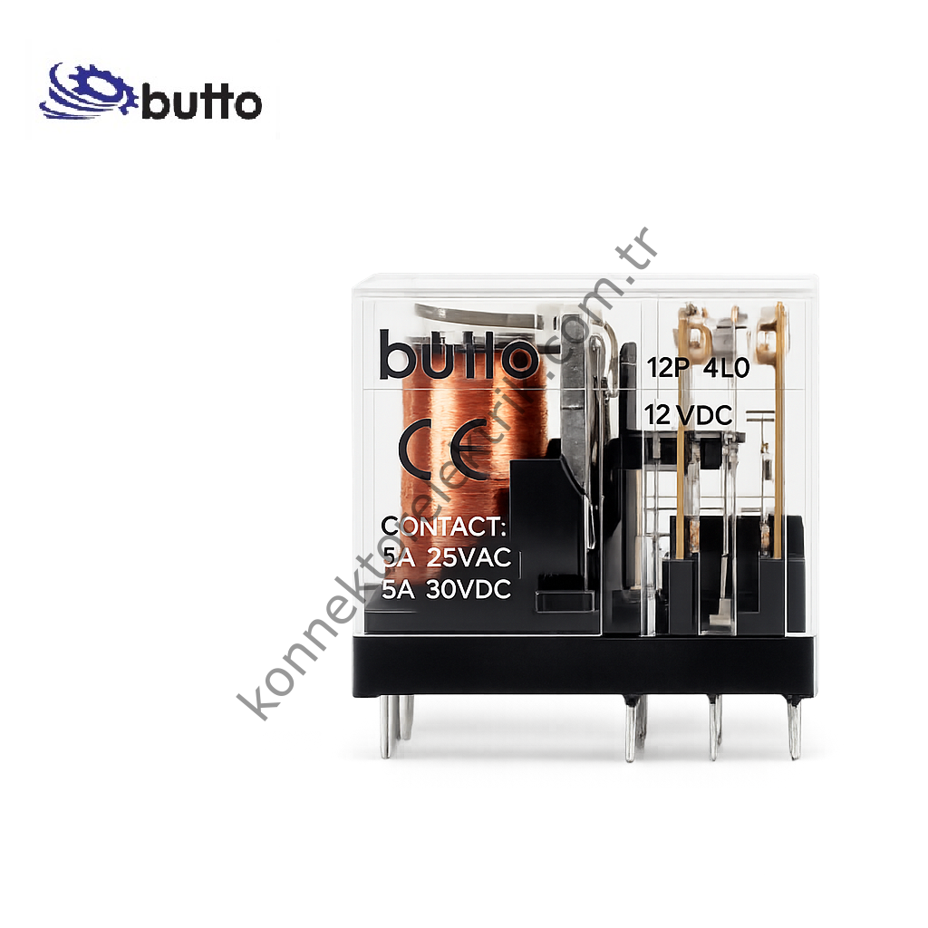 BUTTO 14F-2P/012DC (40.52-012DC) Çift Kontak 2x5A 12V DC Röle