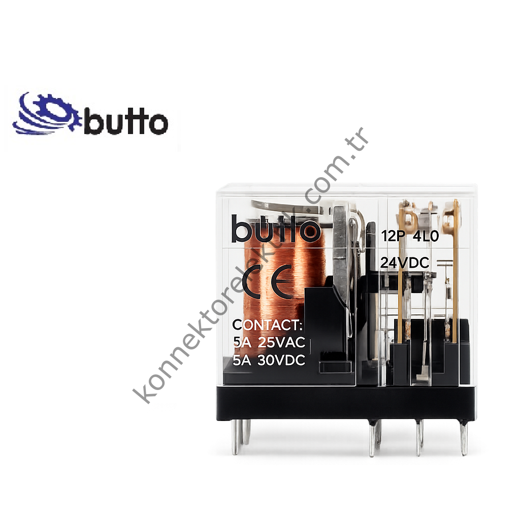 BUTTO 14F-2P/024DC (40.52-024DC) Çift Kontak 2x5A 24V DC Röle