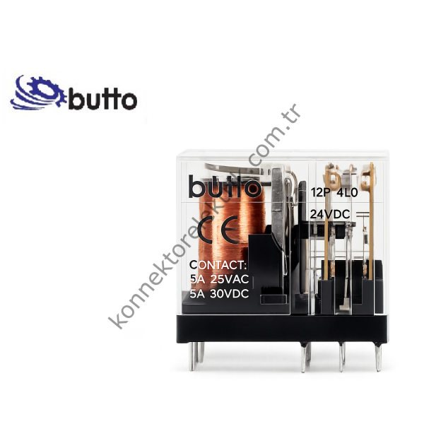 BUTTO 14F-2P/024DC (40.52-024DC) Çift Kontak 2x5A 24V DC Röle