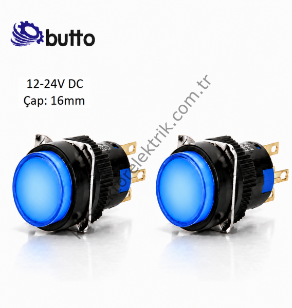 BUTTO K16-272-BD  Yuvarlak Plastik Gövde Yaylı Buton Mavi 16mm 2NO-2NC 8Pin  12-24V DC