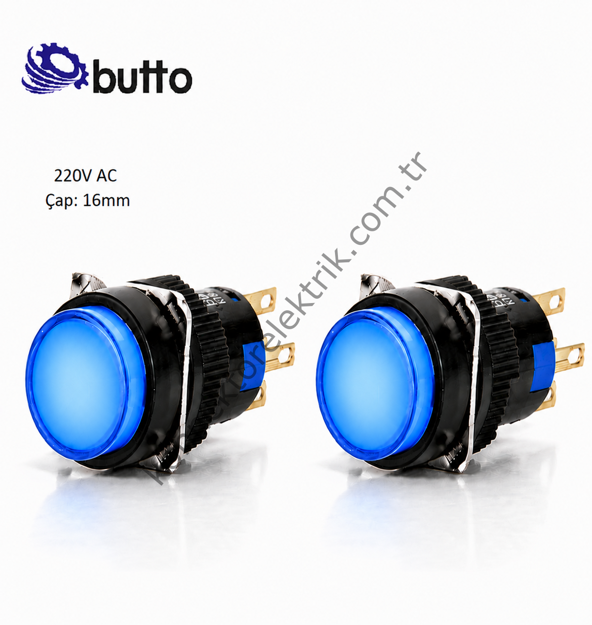 BUTTO K16-272-BA2  Yuvarlak Plastik Gövde Yaylı Buton Mavi 16mm 2NO-2NC 8Pin  220V AC
