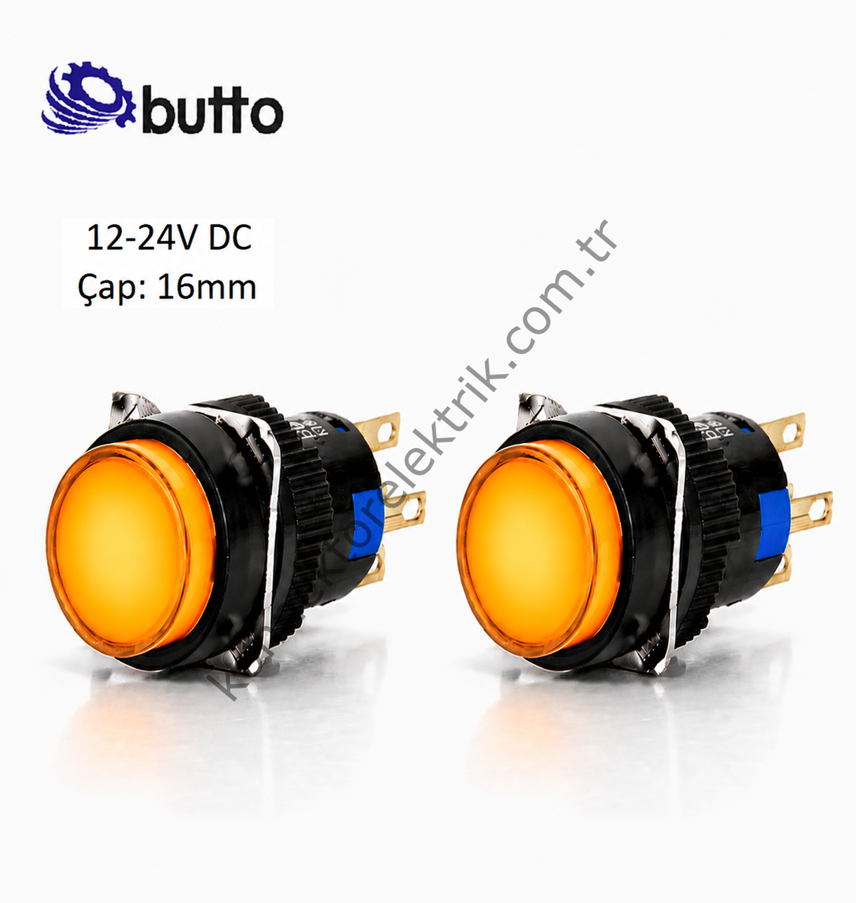 BUTTO K16-272-OD  Yuvarlak Plastik Gövde Yaylı Buton Turuncu 16mm 2NO-2NC 8Pin  12-24V DC