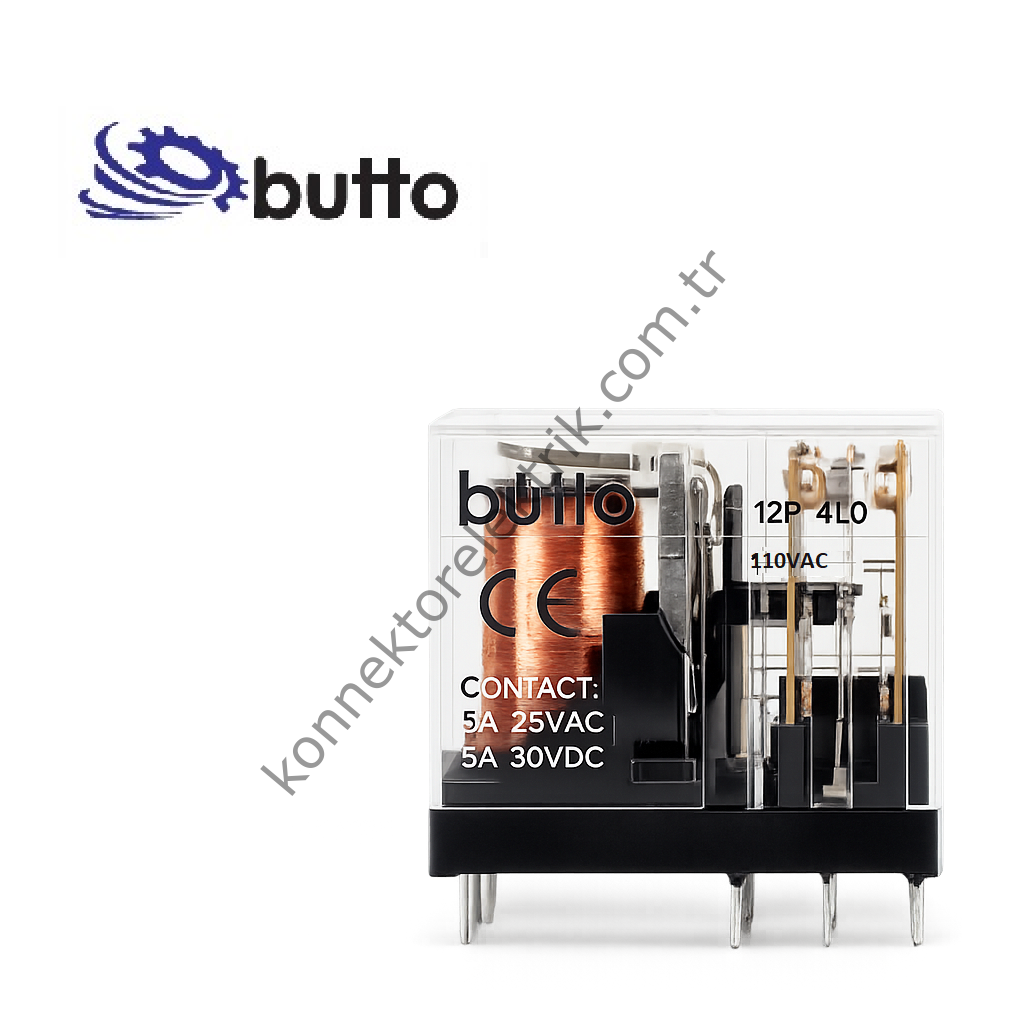 BUTTO 14F-2P/110AC (40.52-110AC) Çift Kontak 2x5A 110V AC Röle