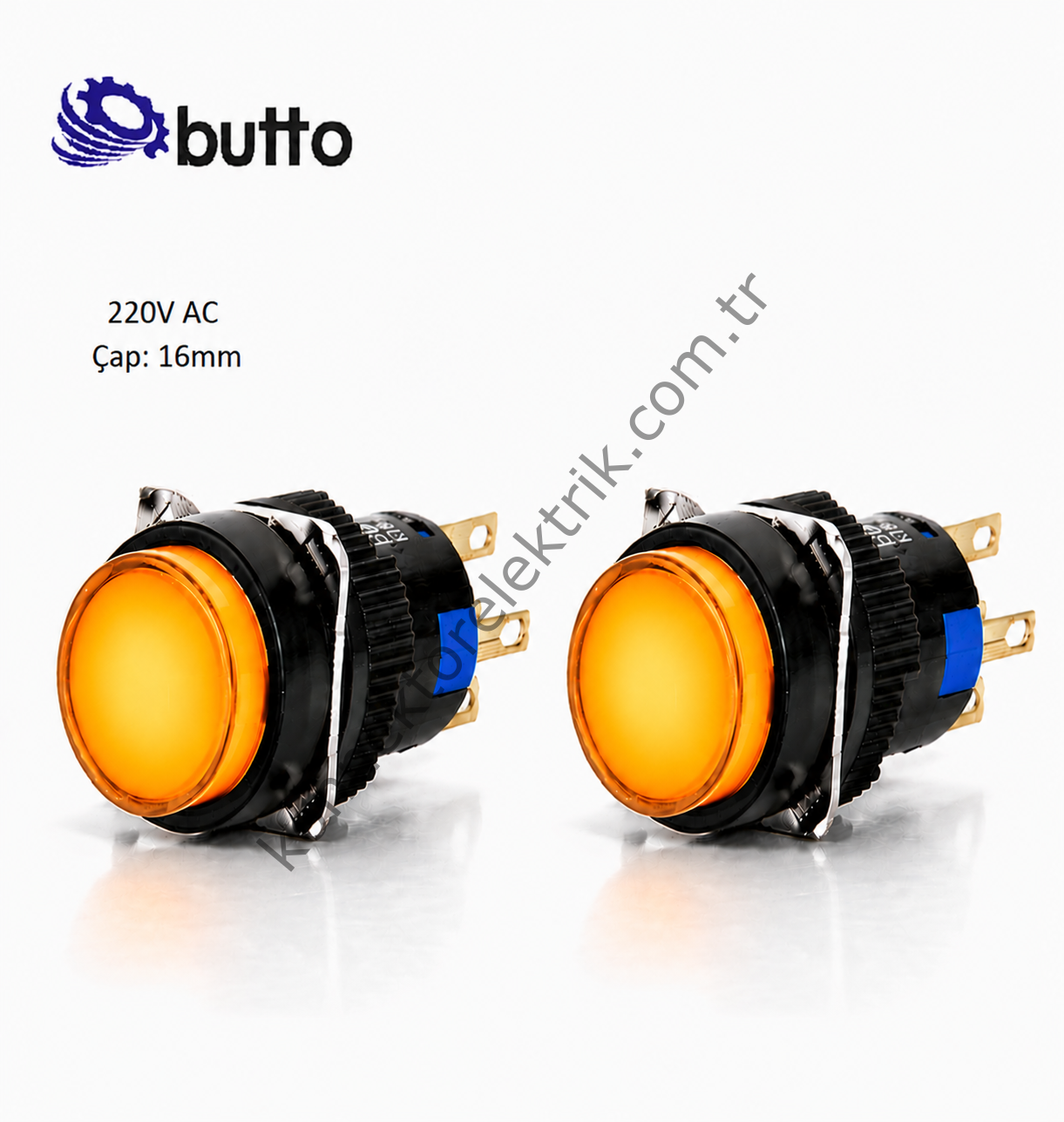 BUTTO K16-272-OA2  Yuvarlak Plastik Gövde Yaylı Buton Turuncu 16mm 2NO-2NC 8Pin  220V AC