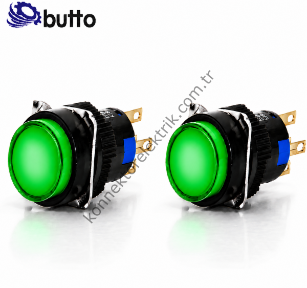 BUTTO K16-371-GD  16mm Yuvarlak Plastik Gövde Kalıcı Buton Led Işıklı 12-24V DC