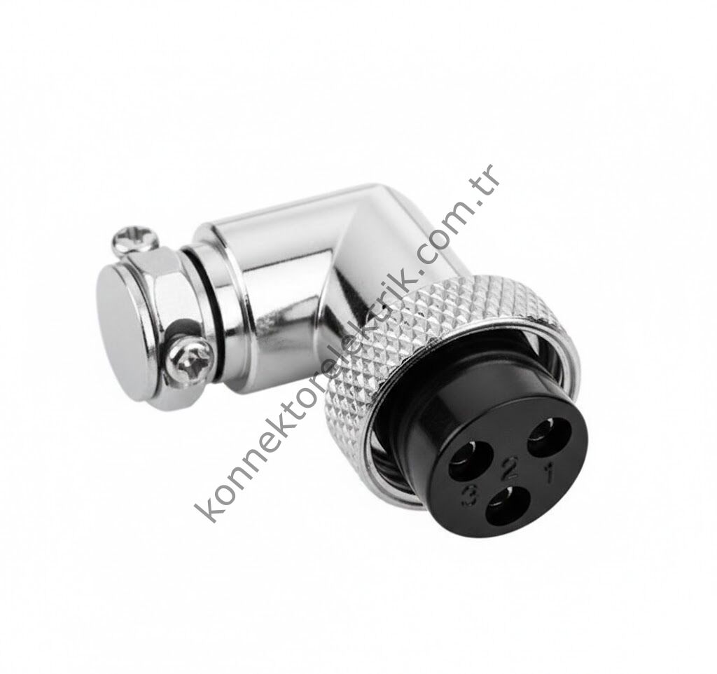 HZ CONNECTORS 16M-3D 3 Pinli Metal Kasa 90° Açılı Kablo Tipi Dişi Konnektör