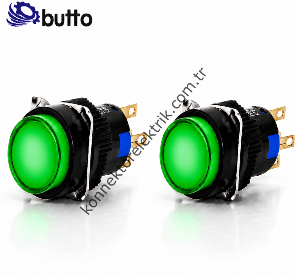 BUTTO  K16-371-GA2  16mm Yuvarlak Plastik Gövde Kalıcı Buton Led Işıklı 220V AC