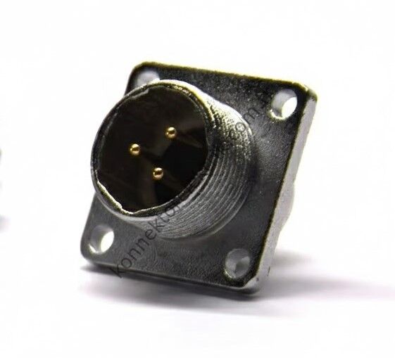 HZ CONNECTORS 16M-3H Kare Flanşlı 3 Pinli Metal Kasa Panel Tipi Erkek Konnektör