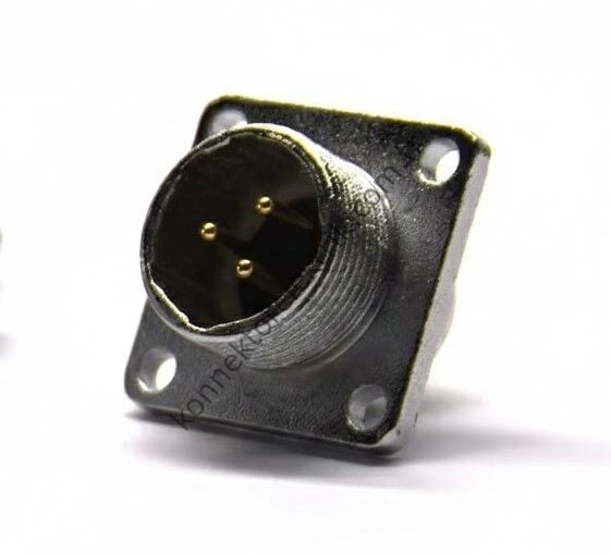 HZ CONNECTORS 16M-3H Kare Flanşlı 3 Pinli Metal Kasa Panel Tipi Erkek Konnektör