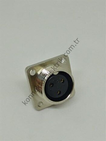 HZ CONNECTORS 16MF-3H Kare Flanşlı 3 Pinli Metal Kasa Panel Tipi Dişi Konnektör