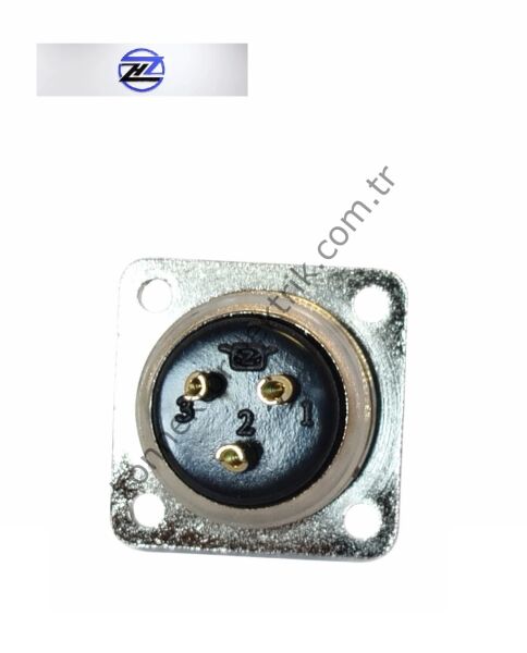 HZ CONNECTORS 16MF-3H Kare Flanşlı 3 Pinli Metal Kasa Panel Tipi Dişi Konnektör