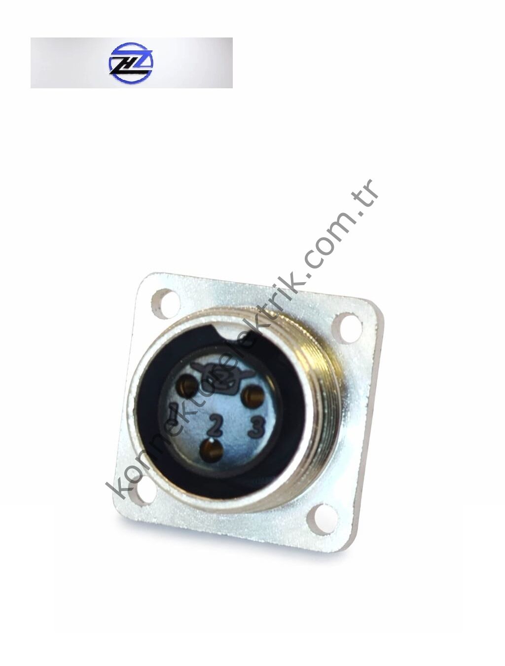 HZ CONNECTORS GX16 16MF-3H Kare Flanş 3 Pin Metal Kasa Panel Tipi Dişi Mike (Mayk) Konnektör