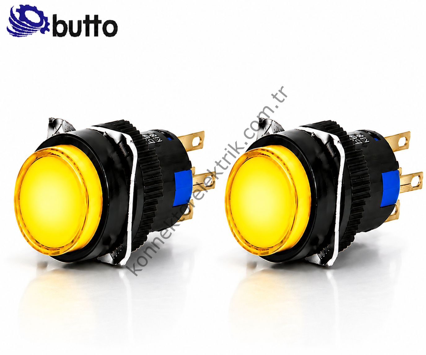 BUTTO  K16-371-YD  16mm Yuvarlak Plastik Gövde Kalıcı Buton Led Işıklı 12-24V DC