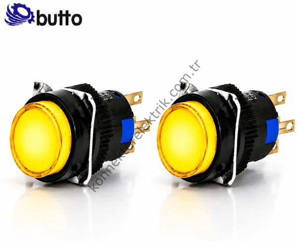BUTTO  K16-371-YD  16mm Yuvarlak Plastik Gövde Kalıcı Buton Led Işıklı 12-24V DC