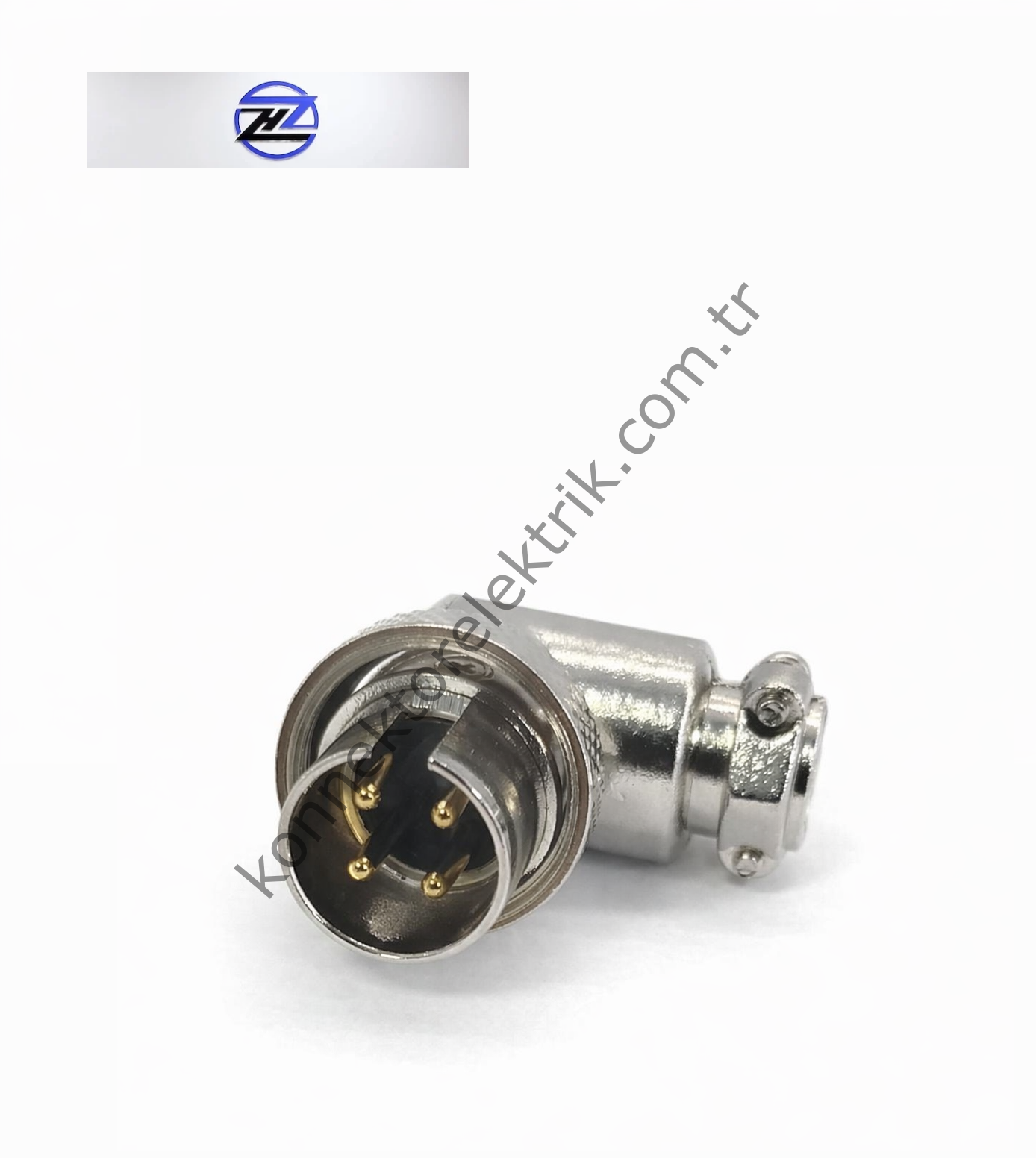 HZ CONNECTORS 16MF-4D 4 Pinli Metal Kasa 90° Açılı Kablo Tipi Erkek Konnektör