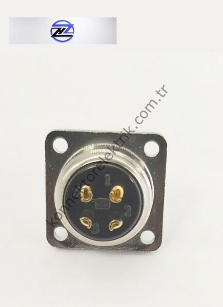 HZ CONNECTORS GX16 16MF-4H Kare Flanş 4 Pin Metal Kasa Panel Tipi Dişi Mike (Mayk) Konnektör
