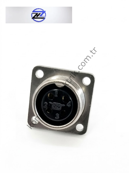 HZ CONNECTORS GX16 16MF-4H Kare Flanş 4 Pin Metal Kasa Panel Tipi Dişi Mike (Mayk) Konnektör