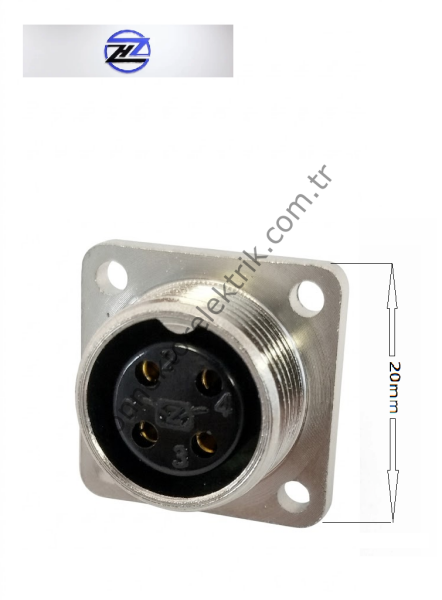 HZ CONNECTORS GX16 16MF-4H Kare Flanş 4 Pin Metal Kasa Panel Tipi Dişi Mike (Mayk) Konnektör