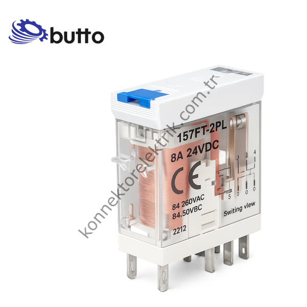 BUTTO 157FT-2PL 110VAC (46.52.110AC) Ledli-Test Butonlu 2x8A 110V AC Röle
