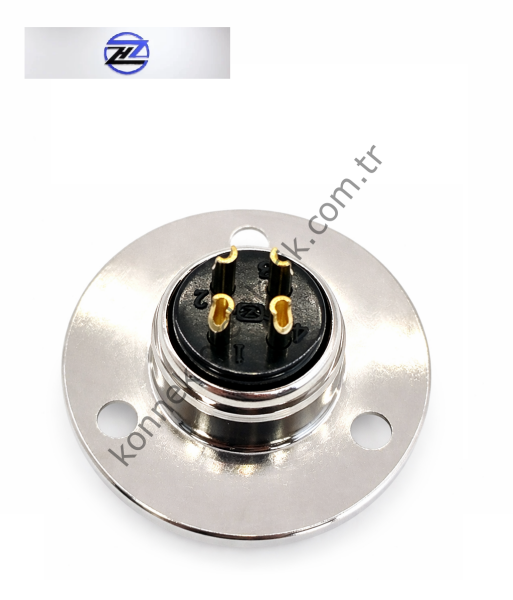 HZ CONNECTORS 16MF-4E Yuvarlak Flanşlı 4 Pinli Metal Kasa Panel Tipi Dişi Konnektör