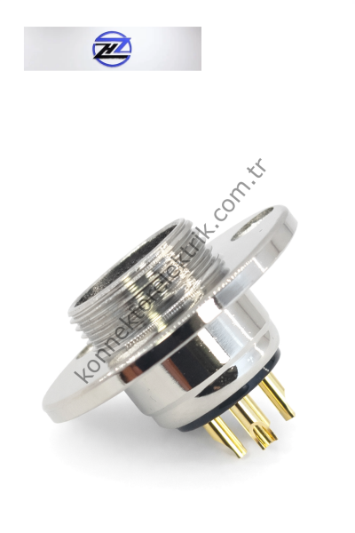 HZ CONNECTORS GX16 16MF-4E Yuvarlak Flanş 4 Pin Metal Kasa Panel Tipi Dişi Mike (Mayk) Konnektör