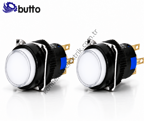 BUTTO  K16-371-WD  16mm Yuvarlak Plastik Gövde Kalıcı Buton Led Işıklı 12-24V DC