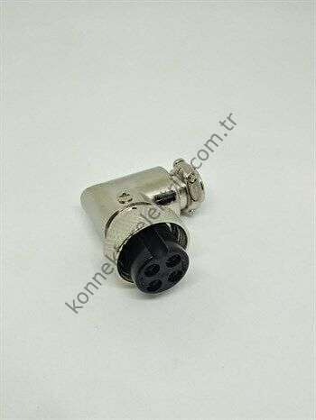 HZ CONNECTORS GX16 16M-4D 4 Pin Metal Kasa 90° Açılı Kablo Tipi Dişi Mike (Mayk) Konnektör